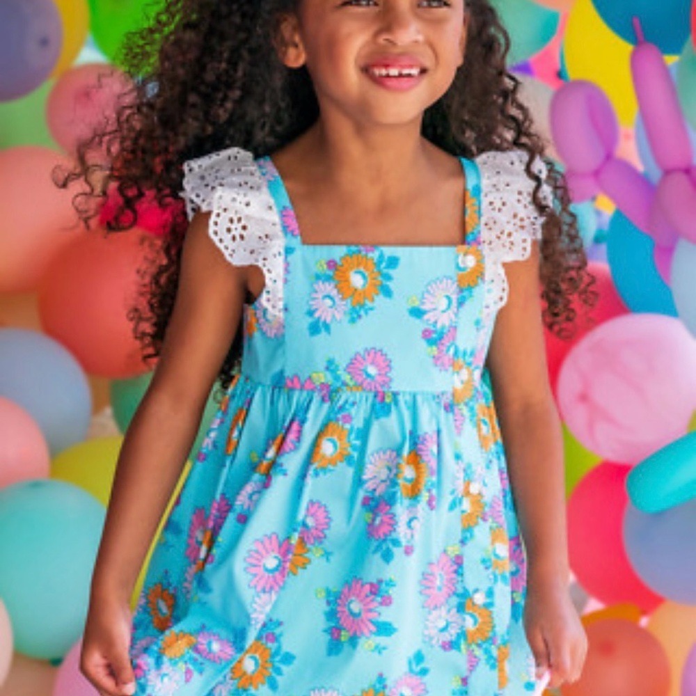 Wildflowers Clothing Baby Girl Blue Floral Eyelet Flutter Sleeve Dress 12M